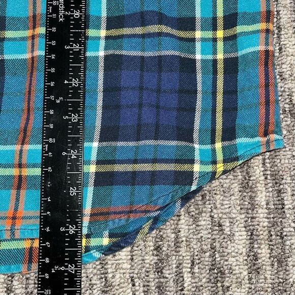 Modified Womens Shirt Sz Medium Blue Brown Plaid Long Sleeves Button Up Unique - Picture 5 of 6